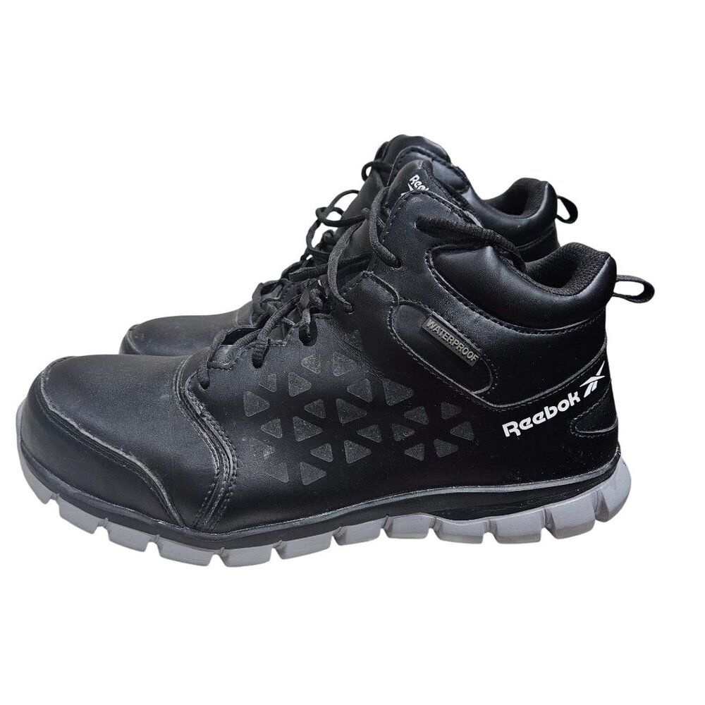 Reebok Mens 12M Waterproof Black Leather Work Boots - Picture 4 of 9